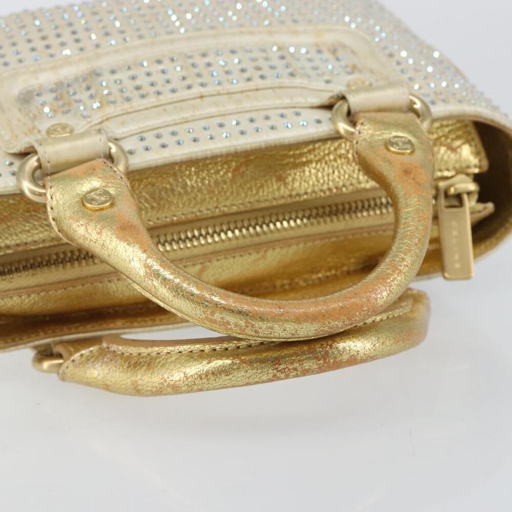 CELINE Hand Bag Satin Beige Gold Auth gh992 - Picture 7 of 16